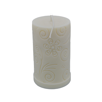 Thick Embossed Pillar Candle 11 cm &ndash; Flowers, Handcrafted from Rapeseed Wax